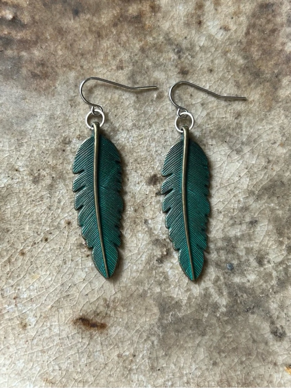 Green Feather Dangle Earrings